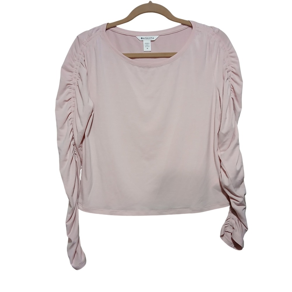 Athleta Womens Pink Ruched Sleeve Long‎ Sleeve Top Size M